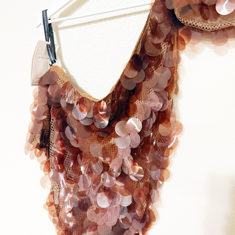 The Dolls House Gia Drape Mini Dress Set in Brown Copper Sequin size large $495 - Picture 14 of 14
